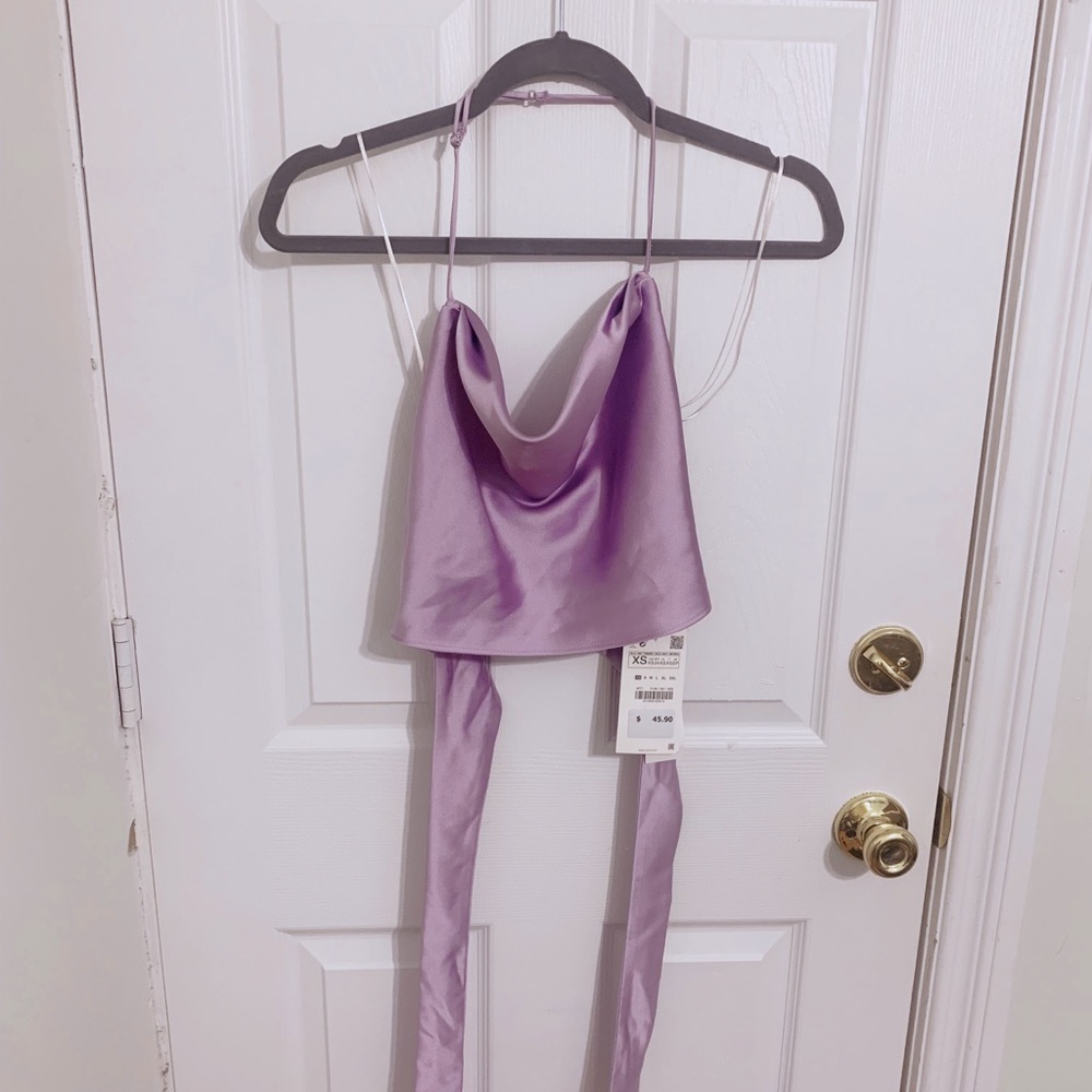 Satin Effect Crop Top, Zara, Size XS, Lavender